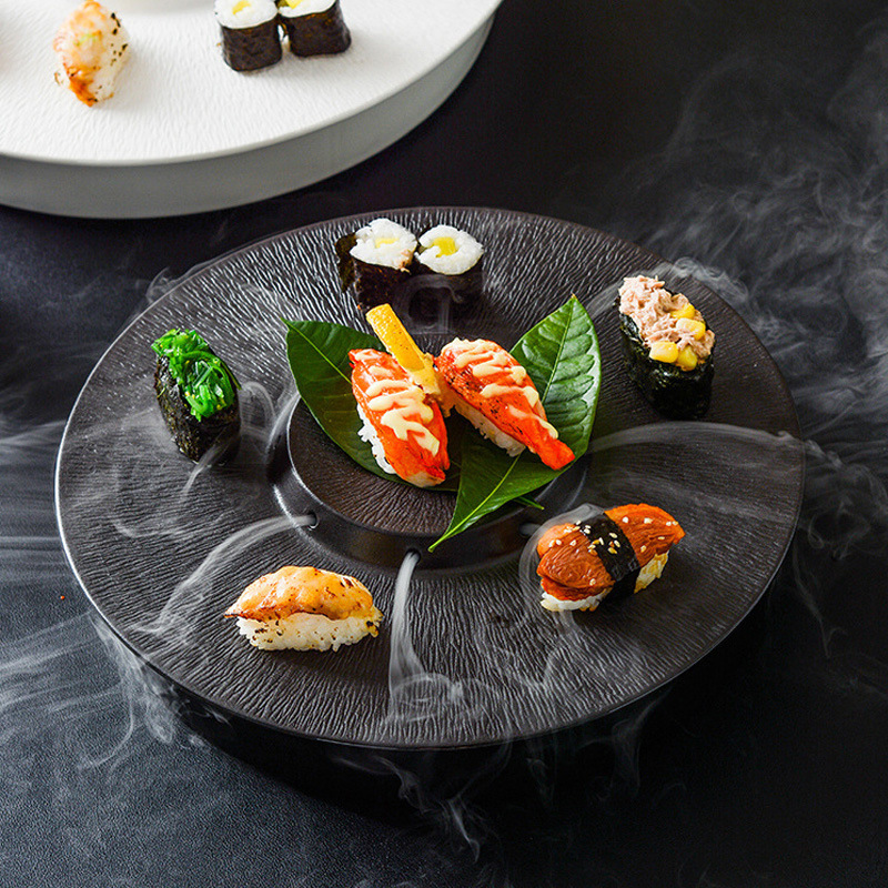 Japanese Creative Dry Ice Plate Ceramic Hotel Club Sashimi Plate Artistic Conception Plate Seafood Sushi High-end Ice Plate Set