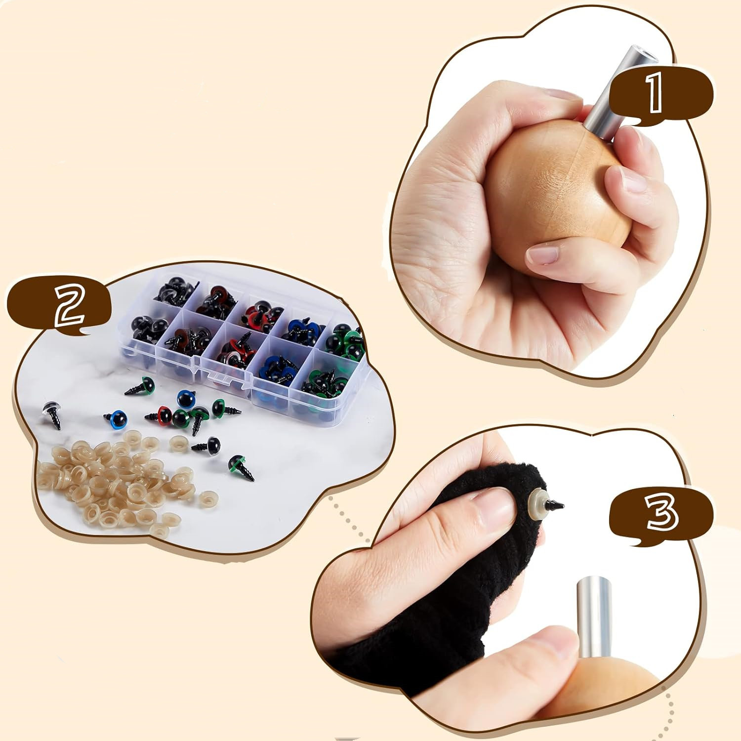 Ojos de Seguridad de Color para Muñecas 100 Piezas con Arandelas para Manualidades DIY image 3