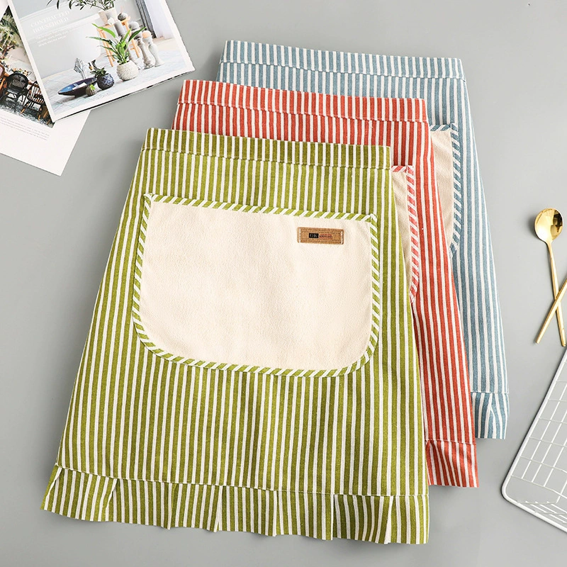 Новый передний фартук для домашнего приготовления на кухне свежий летний тонкий дышащий комбинезон хлопок конопля с короткой талией