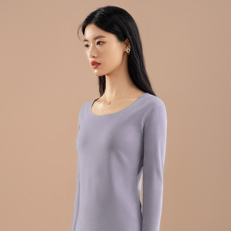 De terciopelo ropa interior térmica sin costuras superior de las mujeres engrosada camisa de fondo de calefacción forrada de lana 2023 Otoño e Invierno ropa térmica de Otoño de las mujeres