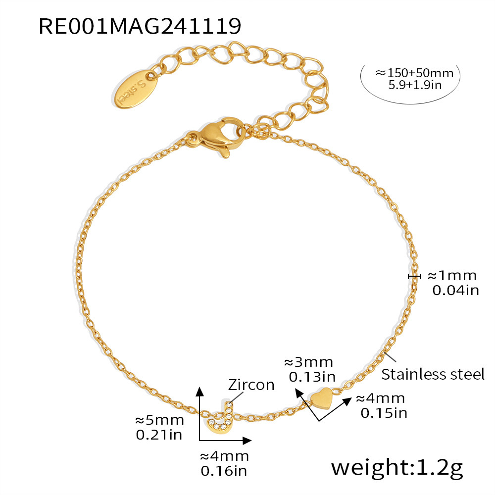 Qiong Yao Titanium Steel 26 letras con incrustaciones de circón Juego de joyas PVD chapado en oro real collar de retención de color pulsera anillo aretes
