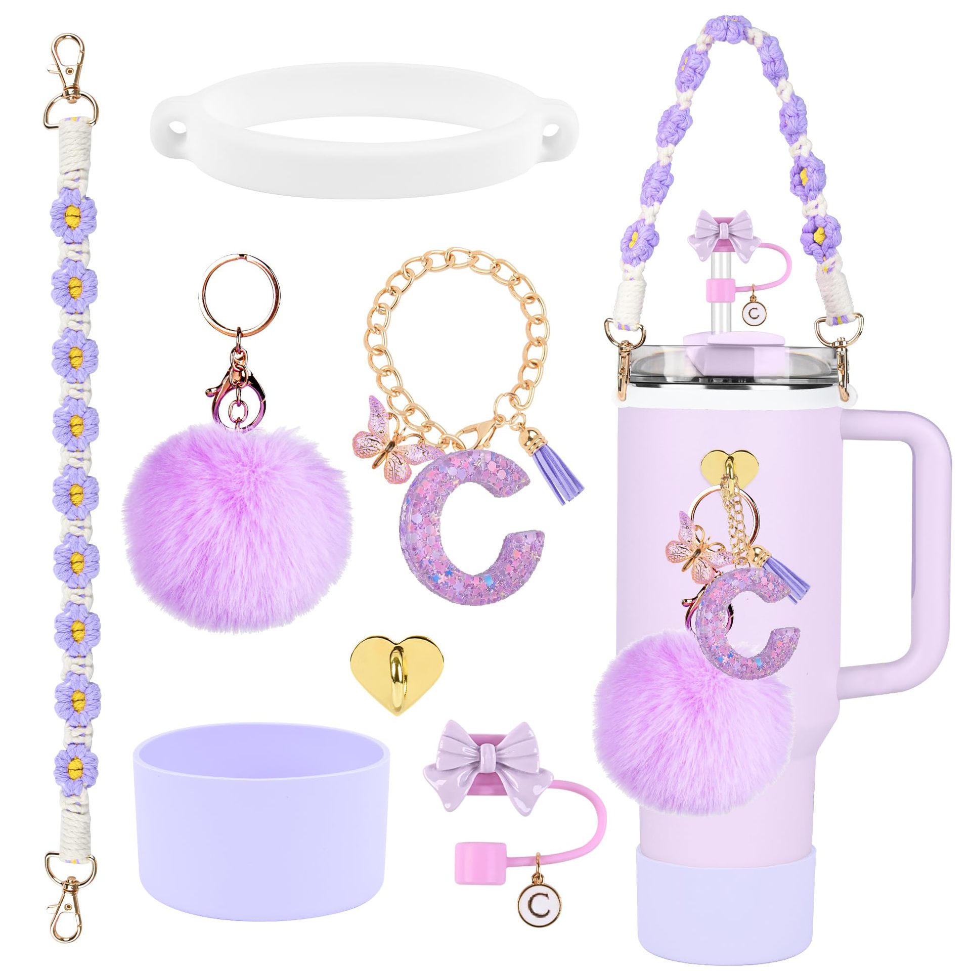 Hot sale Stanley Cup accesorios set 10mm cubierta de paja letras mariposa cadena bola de silicona cubierta de taza