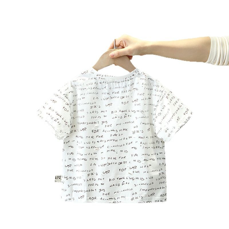 7831 Camiseta de manga corta de verano para niños 2025 Nuevo estilo de verano para niños Tops de media manga ropa coreana para bebés