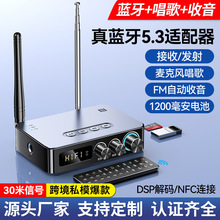 跨境新品5.3蓝牙接收器发射器FM收音机K唱歌四合一NFC音频适配器