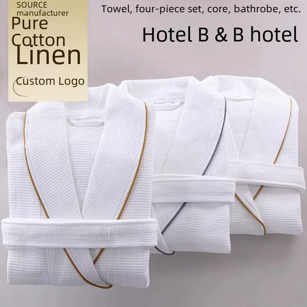 Five-Star Hotel Bathrobe Pure Cotton Cut Velvet Waffle White Bathrobe Nightgown B&B Hotel Hotel Bathrobe