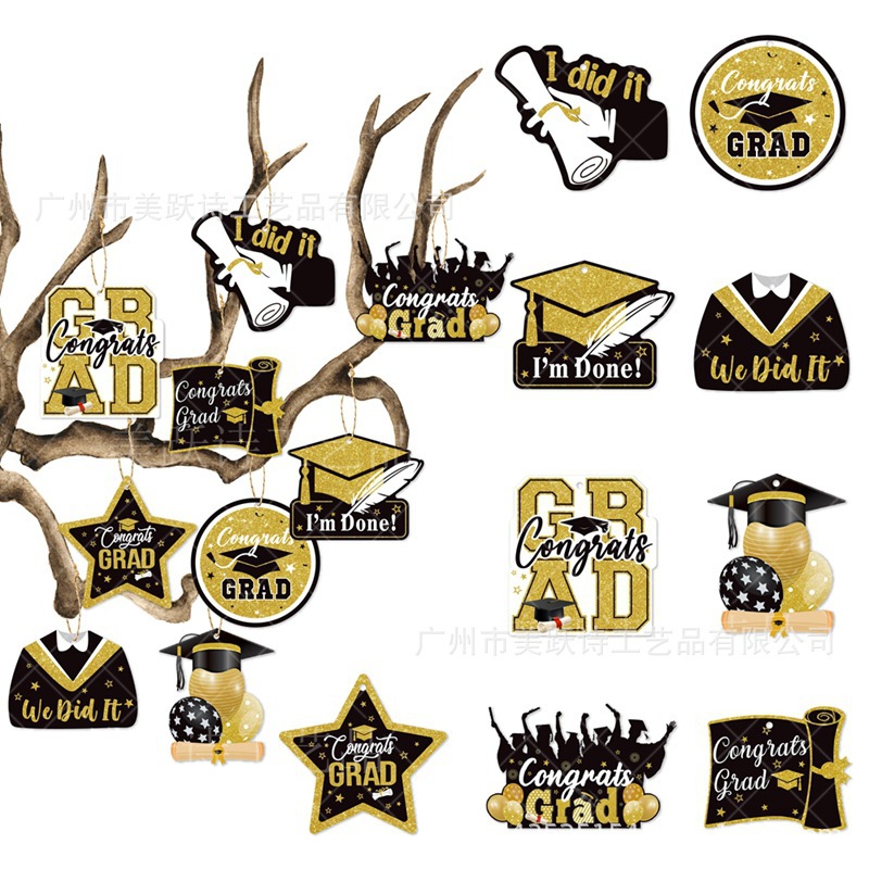 Nueva decoración de fiesta de graduación etiqueta colgante decoración soltero sombrero estrella colgante decoración Universidad graduación temporada decoración suministros
