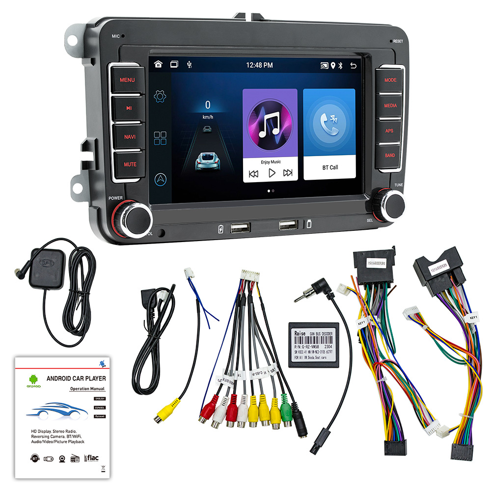 Sistema de Navegación para Automóvil Volkswagen de 7 Pulgadas, Android, GPS, Pantalla Grande de Alta Definición, Conexión Inalámbrica CarPlay, Cámara de Reversa