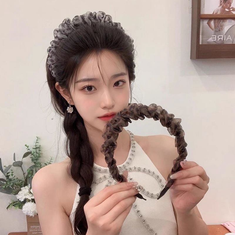 レトロヒョウ柄歯コームヘアバンド女性用、新しいメッシュ高頭蓋顔見せ小さなヘッドバンド、髪の隙間や切れ毛をカバーするヘアピン|undefined