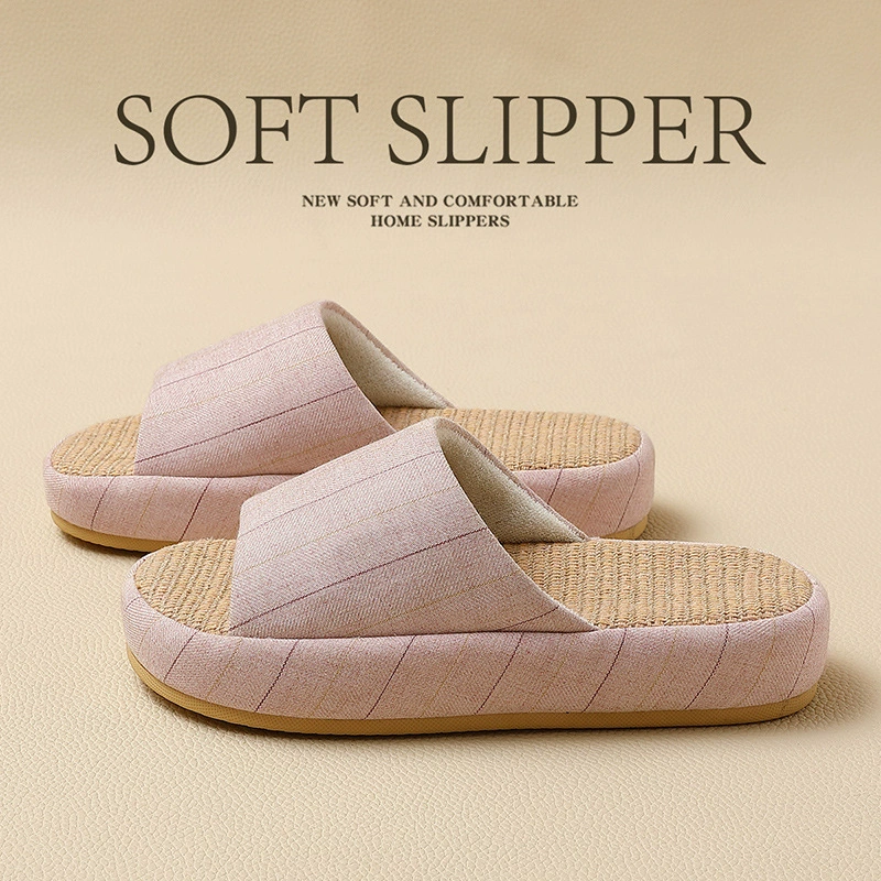Полосатые льняные тапочки для мужчин, домашние всесезонные бесшумные дышащие летние сандалии, впитывающие пот, нескользящие парные тапочки для женщин, оптовая продажа