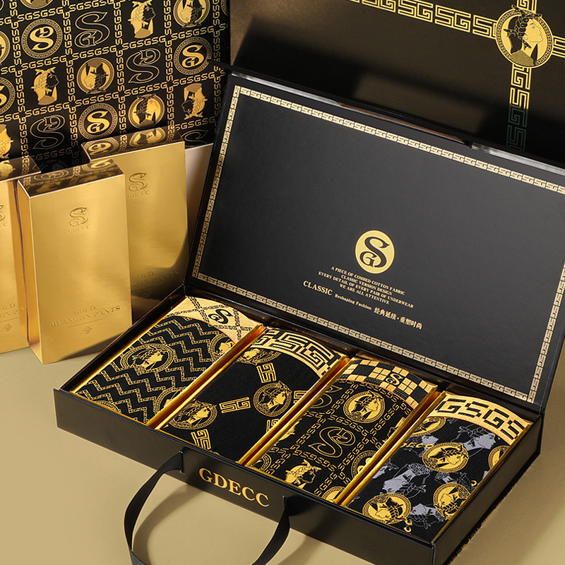 Men's pure cotton comfortable high-end flat-bottom 2023 new anti-bacterial breathable large size four corner luxury gift box