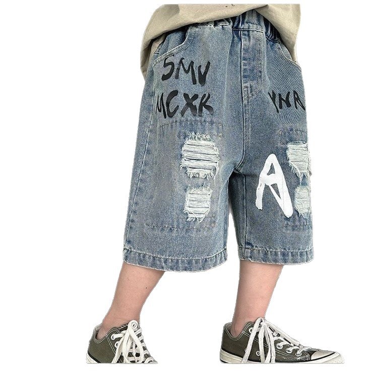Niños y niñas, ropa de niños, jeans, pantalones cortos, pantalones de verano sueltos, pantalones para niños, pantalones agujeros. image 5