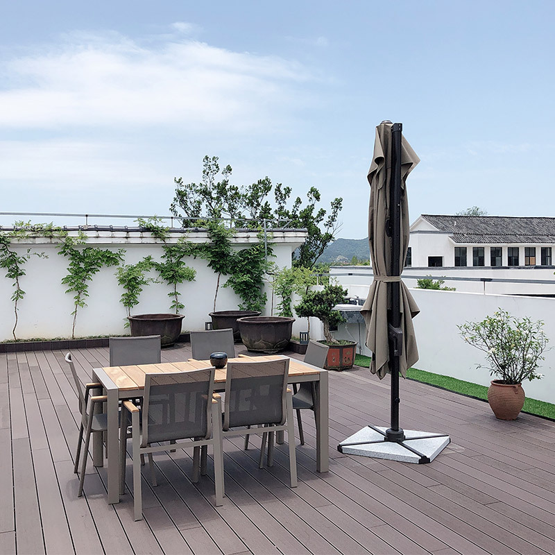 Mesa y silla de patio al aire libre Jardín al aire libre terraza diseño impermeable Mesa larga Hotel Villa Residencial Mesa y silla de teca combinación