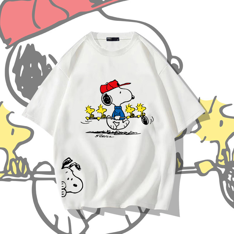 Japanese anime Snoopy cotton short-sleeved T-shirt men's and women's summer youth fashion brand loose off-shoulder half-sleeve top