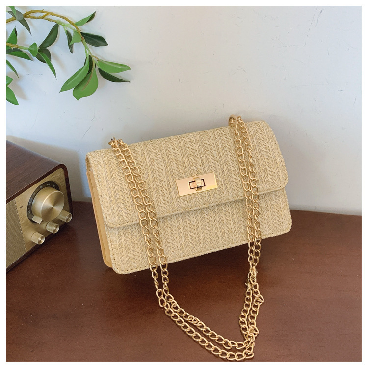 112g Weight Sewing Thread Fashion Element Lock clasp Closure Type Single Shoulder Strap Strap Type Straw Bag Bags Type Casual Occasion Straw Material Solid Color Pattern Spring&Summer Season Women's Gender Vacation Style Square Shape Women's Straw Solid Color Vacation Sewing Thread Square Lock Clasp Straw Bag 13