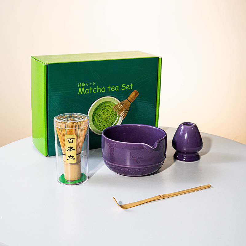 FJT 버섯 입이 있는 직선 그릇 보라색 4개 세트(짙은 녹색 색상 상자)