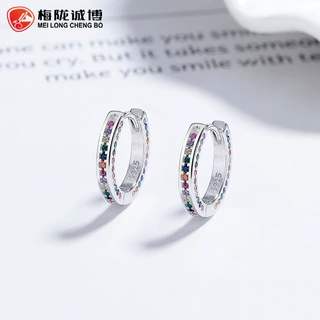 925纯银彩色锆石耳环女时尚个性设计感彩钻耳圈小众ins气质耳饰品