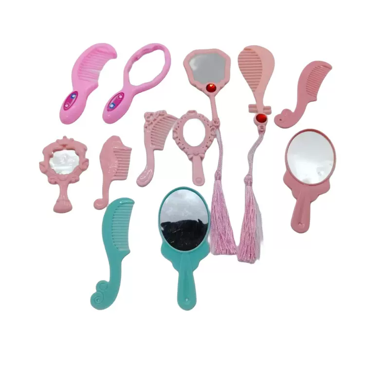 2件套儿童仿真梳子镜子女孩过家家迷你梳妆配饰玩具娃娃玩具配件