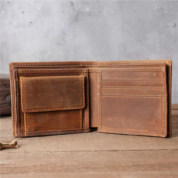 1118 European and American Retro Genuine Leather Wallet Coin Purse Factory Wholesale Short Style Multi-Card Slot Card Holder Wallet Oil Wax Leather