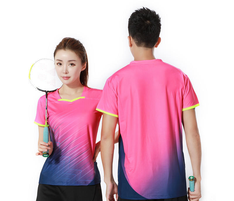 Nuevo traje de bádminton fresco de manga corta succión de sudor rápido secado hombre y mujer de cuello redondo de verano traje de bádminton deportivo