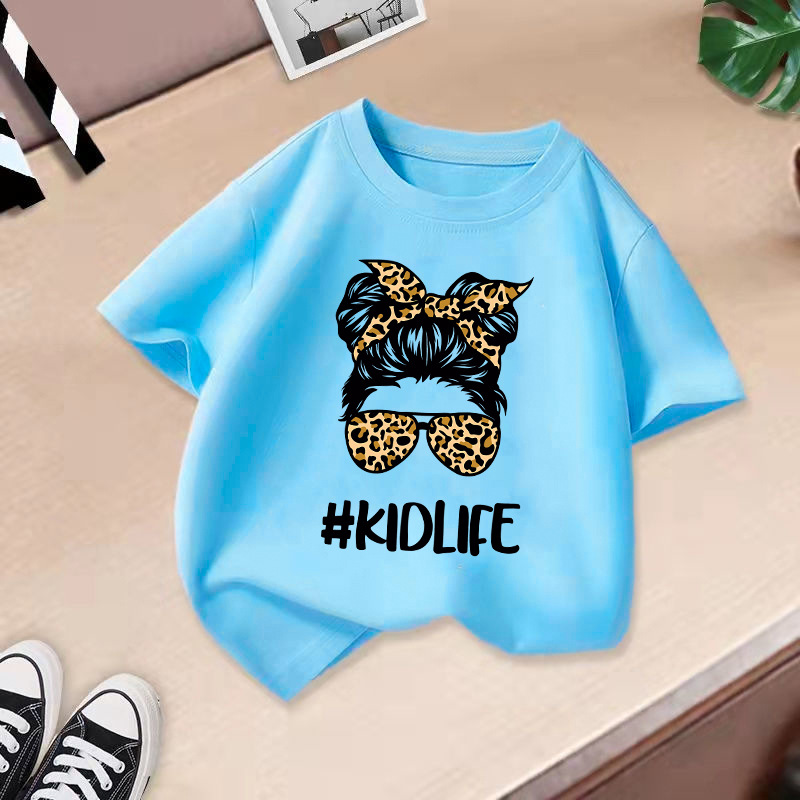 Ropa para niños transfronterizos 2024 verano nuevas camisetas de manga corta para niños y niñas tops de cuello redondo de moda bebé de media manga de algodón