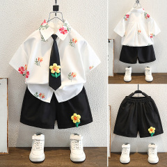 男の子半袖スーツ2025年夏新作ハンサム子供シャツ2点セット洋風ベビー男の子夏服