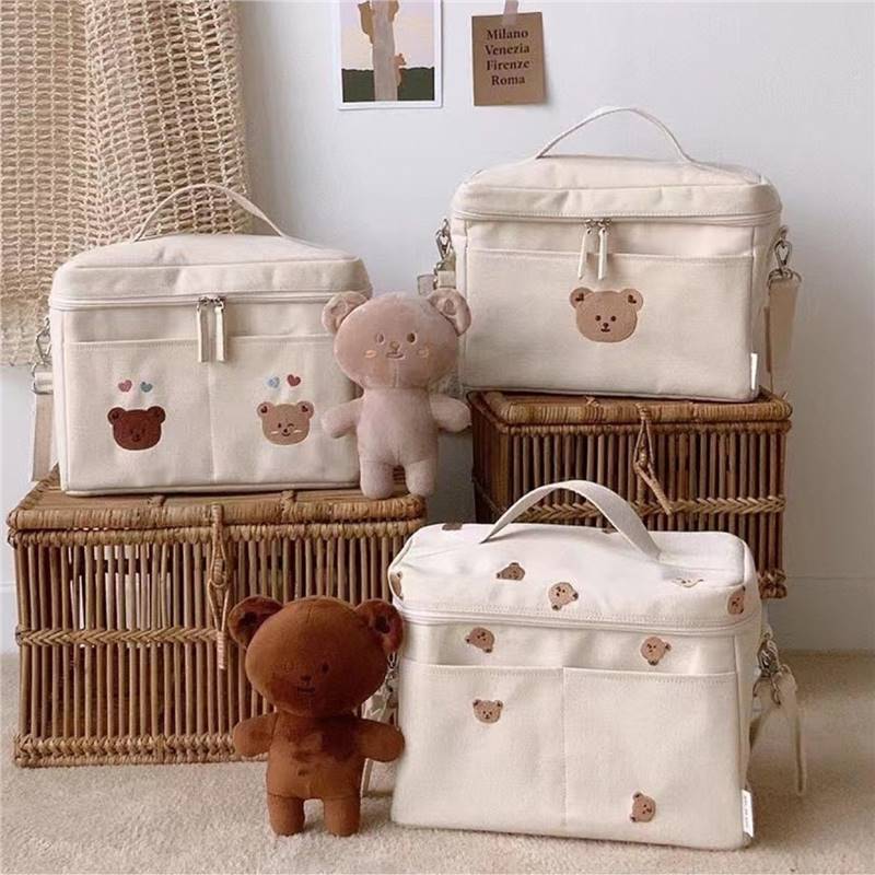2026 New Ins Korean Style Kidsren's Bear Thermal Bag Baby Stroller Storage Bag Mommy Bag Portable Bag