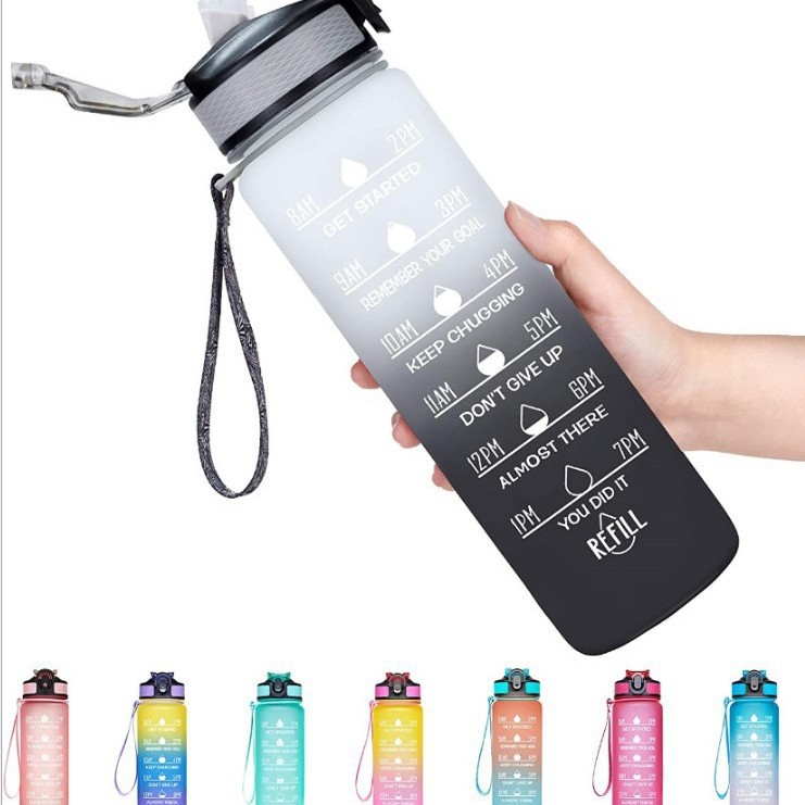 Fabricante en stock transfronterizo 1000ML caldera de rebote gradiente taza de agua escala portátil paja TRITAN taza deportiva