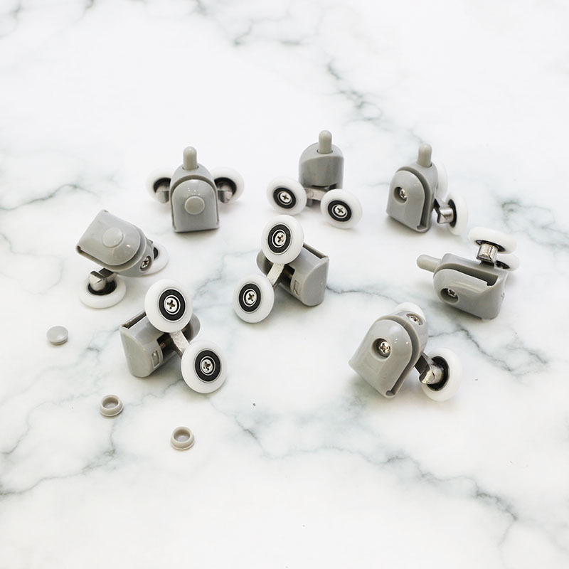 淋浴房玻璃移门滑轮上下双灰色弹跳轮 移门圆弧轨道滚轮配件批发