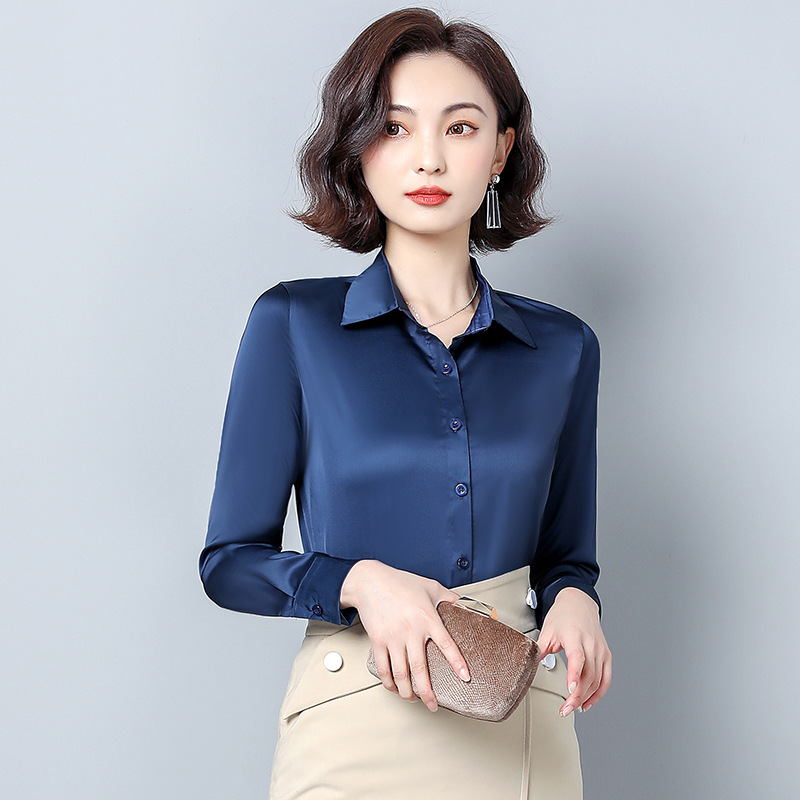 Authentic Silk Shirt for Women, Long Sleeve, 2025 Spring and Autumn New Professional Wear, Base Mulberry Silk Slim Fit Top