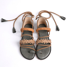 綁帶羅馬涼鞋女夏波西米亞民族風編織系帶綁腿海邊度假沙灘平底鞋