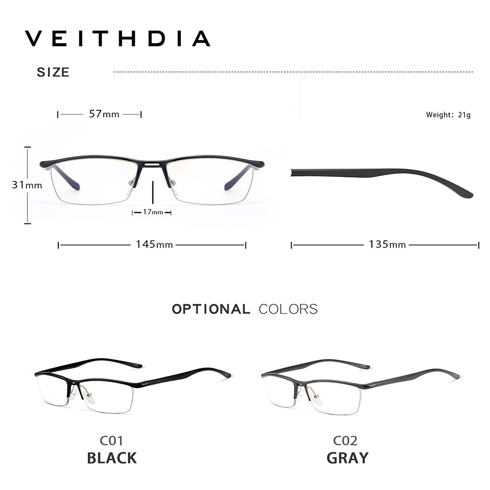 Medio marco de aluminio y magnesio, cerca de la luz azul, marco de gafas, marco pequeño para hombre, cuadrado, negocio simple, lugar cómodo 8761