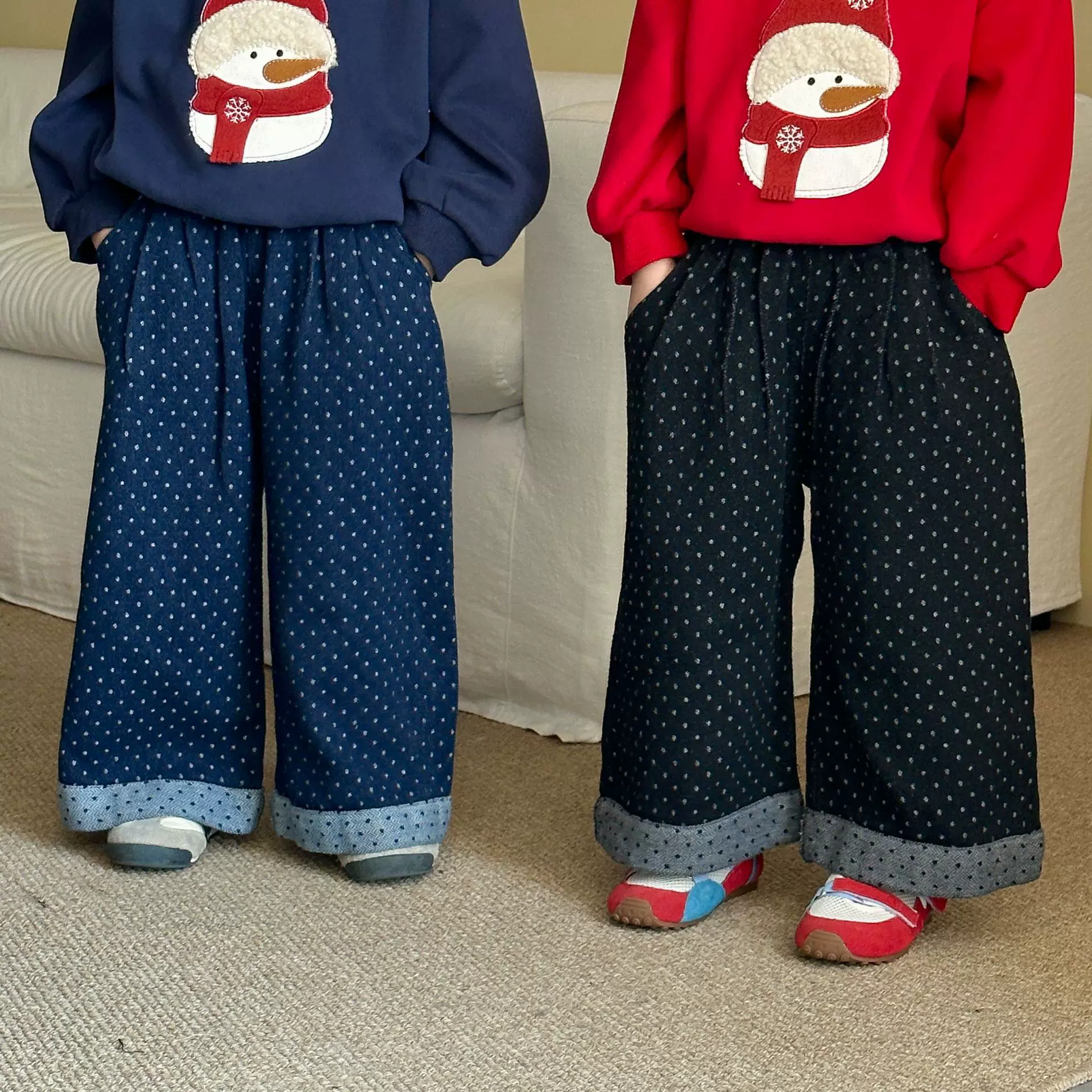 儿童波点阔腿牛仔裤男女童裤子秋冬装2025新款春秋季宝宝圆点长裤