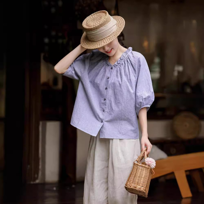 Summer New Lightweight Texture French High-end Texture Shirt Top Women's Shirt