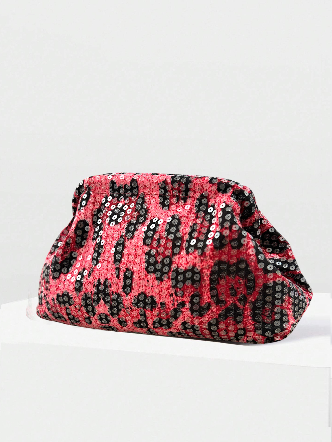 Fuchsia Sequined Leopard Print Clutch Bag For Women Evening Accessory_voghion.com