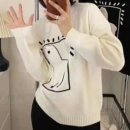 冬季韩版时尚羊毛<font red=H>针织</font><font red=H>衫</font>卡通刺绣图案保暖通勤套头<font red=H>女式</font>宽松打底<font red=H>衫</font>