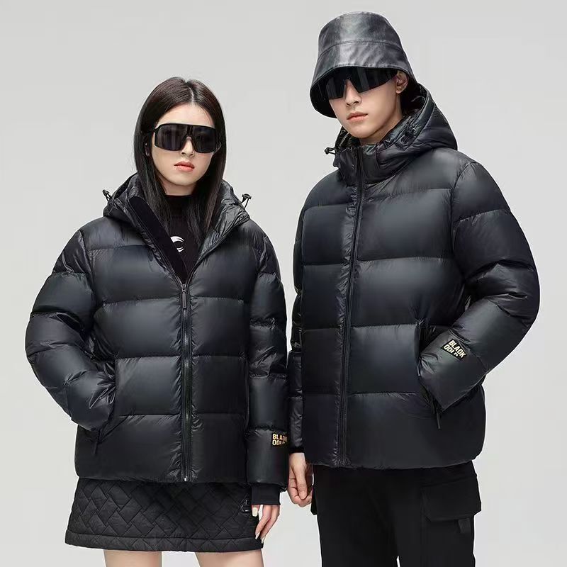 2026 New Short Autumn-Winter Black and Gold Down Cotton Jacket, Unisex Korean Style Fashionable Loose Thickened Couple's Cotton Coat