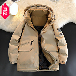 2023 new winter plus size men's tooling down jacket fleece-lined padded warm lapel hooded men's down jacket