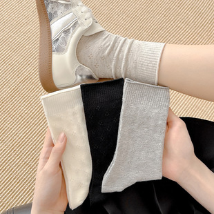 Women's Summer Thin Japanese Miu Solid Color Hollow Mesh Breathable Girl Solid Color Cotton Slouch Socks Trendy