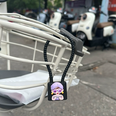 language] electric battery car basket: Helmet lock - 20cm-thick-steel-cable-rope-key-style-black-purple-rich-woman