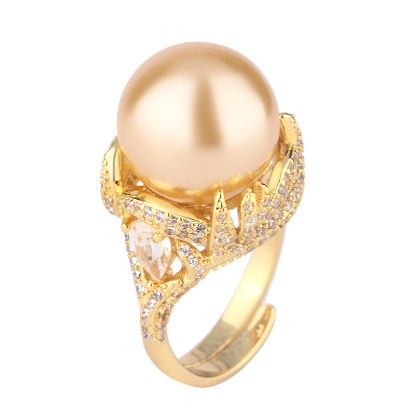 2024 nuevo estilo Zhuang Shengsheng joyería cobre chapado en platino perla anillo retro de alta calidad mujer 14mm al por mayor