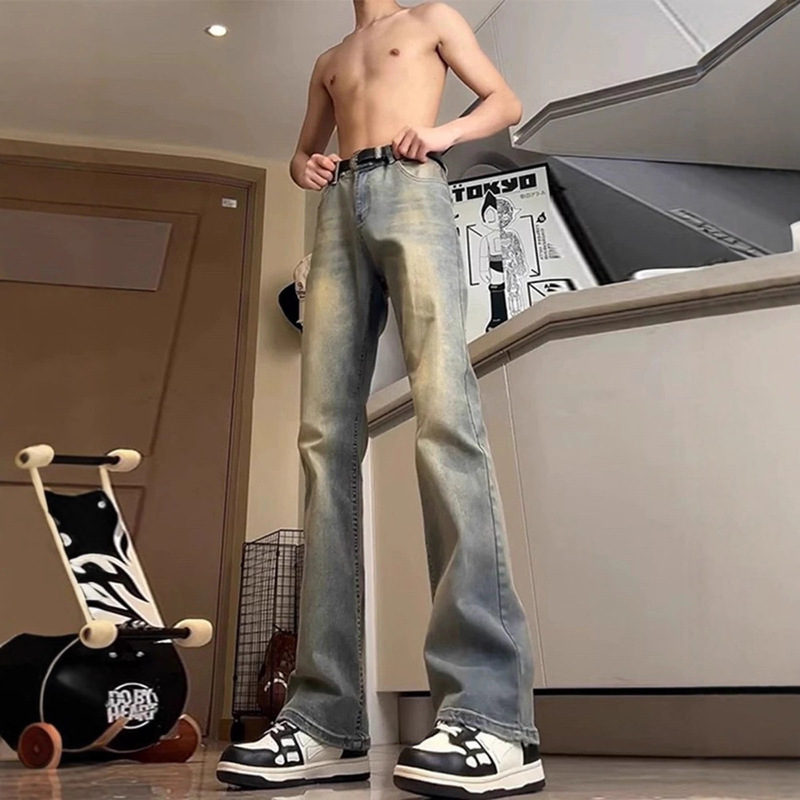 American High Street Retro Blue High-Waisted Jeans Men's Autum Vibe Pants Tall Slim Straight-Leg Pants