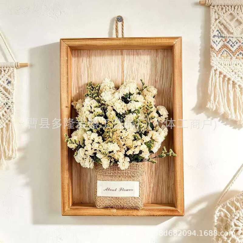 Cross-border wooden wall-mounted artificial flower home living room wall photo frame dried flower decoration wall-mounted flower pot with solid wood frame Cross-border wooden wall-mounted artificial flower home living room wall photo frame dried flower decoration wall-mounted flower pot with solid wood frame