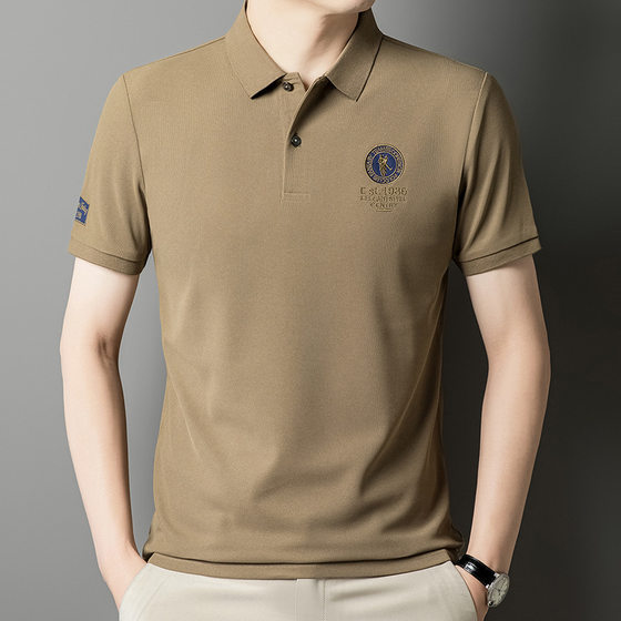 Summer Short-sleeved Men's Cross-border High-end Embroidered Lapel Heavy Men's POLO Shirt Skin-friendly Ice Silk Cooling Men's T-shirt
