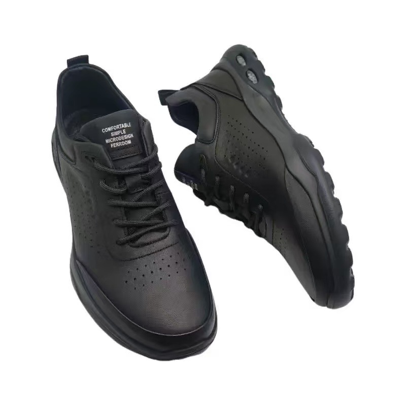 men's shoes and leather shoes spring new men's casual shoes, soft sole, non-slip sneakers, black lacing and penetrating