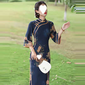 老上海旗袍2025春秋季新款中国风复古气质改良旗袍连衣裙女