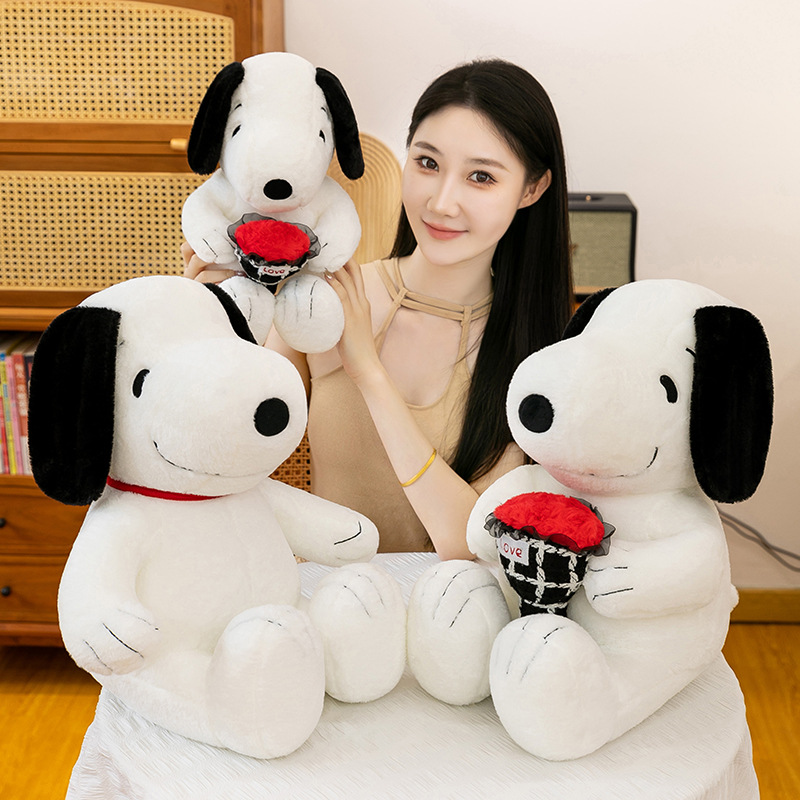Snoopy Dog Series Plush Doll Cute Holding Flower Snoopy Doll Red Neck Dog Pillow Grabber Doll