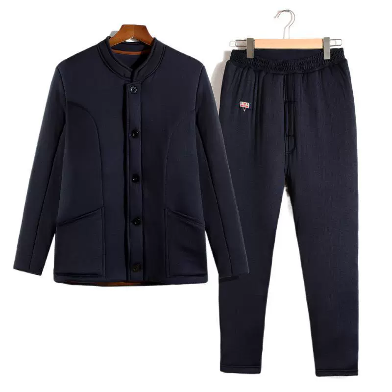 Верблюжий костюм среднего возраста, мужской зимний теплый комплект из двух предметов, утепленная куртка с хлопковой подкладкой на флисовой подкладке для пожилых людей, одежда для папы с хлопковой подкладкой, хлопковые брюки