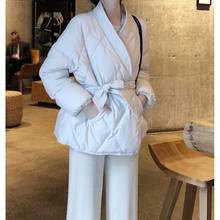 菱格羽絨棉服女冬季新款韓版領菱形格子棉服系腰帶長袖修身棉衣外套