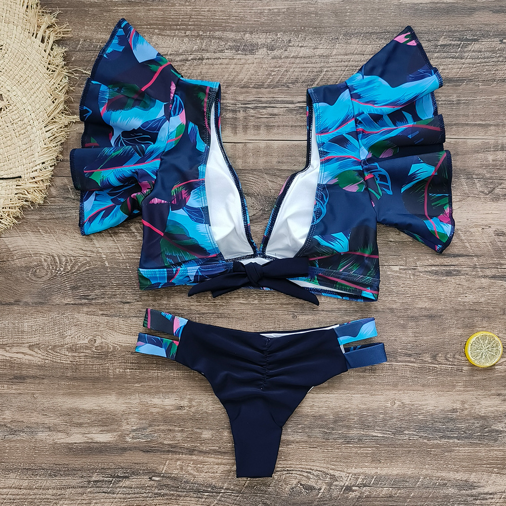 192g Weight Sexy Feel Of Sensation Briefs Panties Style Polyester Fabric Type 2 Pieces Set Quantity Swimming Pool, Beach Occasion Ditsy Floral Pattern Women's Gender Women's Ditsy Floral 2 Pieces Set Bikinis Swimwear 31