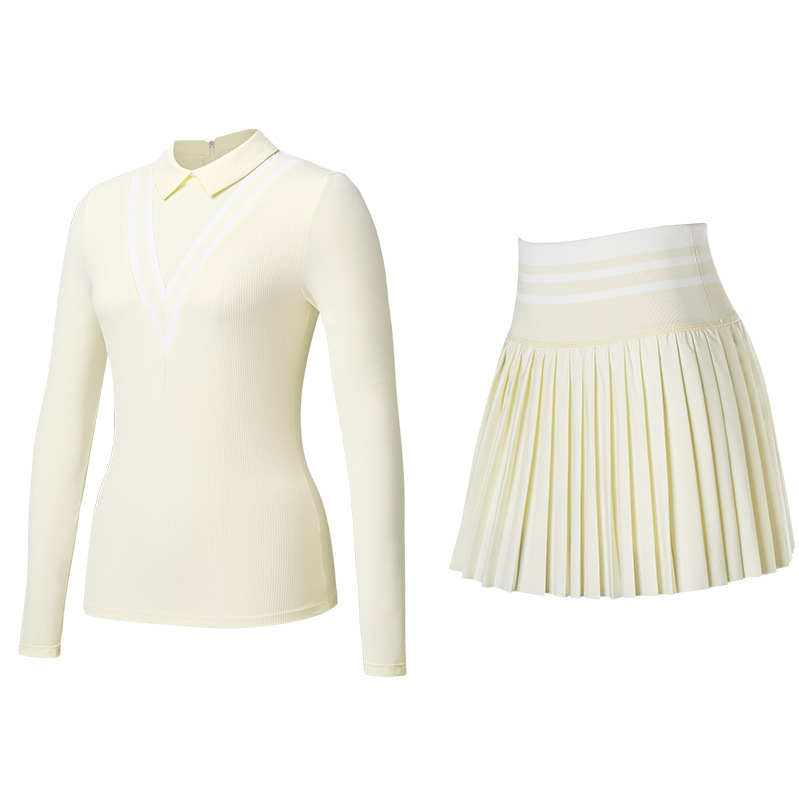 Trajes deportivos de tenis con solapa, mangas largas, falda corta, ejercicio, yoga, golf, tenis de dos piezas.